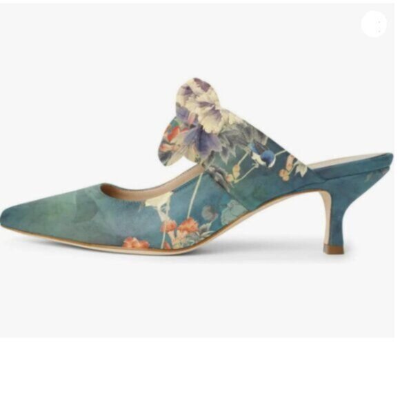 FOWT Pointed Toe Slip On Mules with Bow, Low Kitten Heel Backless Dress Sandals - Picture 1 of 8